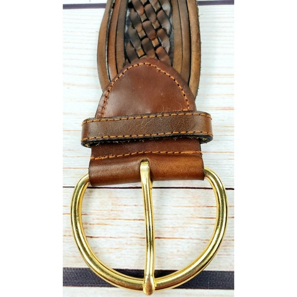 Leather wide weaved belt tan 3" wide fits to 42" - Picture 2 of 6